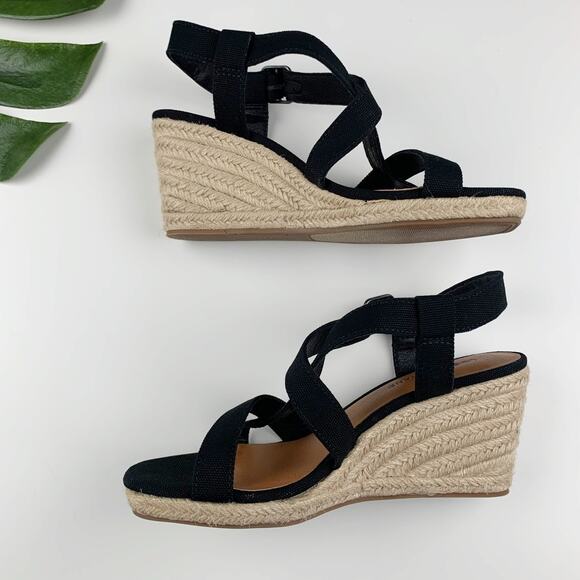 Lucky Brand Mytila Sandals Wedge Espadrille Black Fabric Strappy Women's 7 - Picture 10 of 12